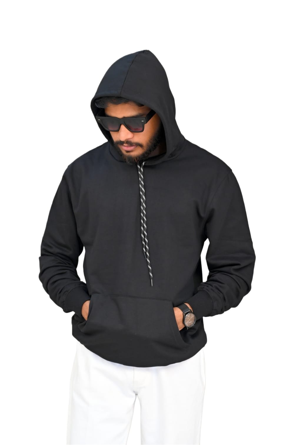 Dark Black Premium Cotton Hoodie – 300 GSM | Unisex | Luxurious Soft Feel & Warmth