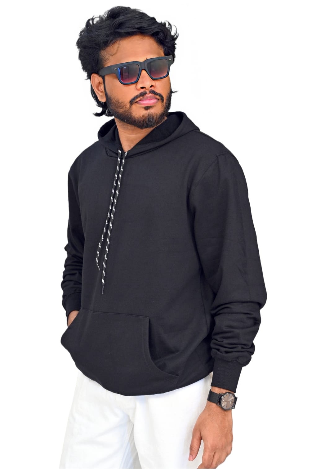 Dark Black Premium Cotton Hoodie – 300 GSM | Unisex | Luxurious Soft Feel & Warmth - Image 2